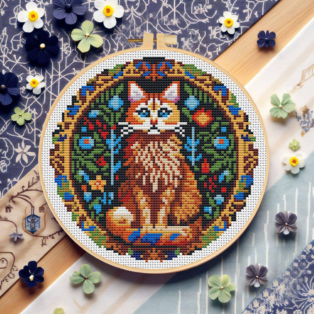 Stitch Marker Ring - DIY Cross Stitch Cat Animal 11CT