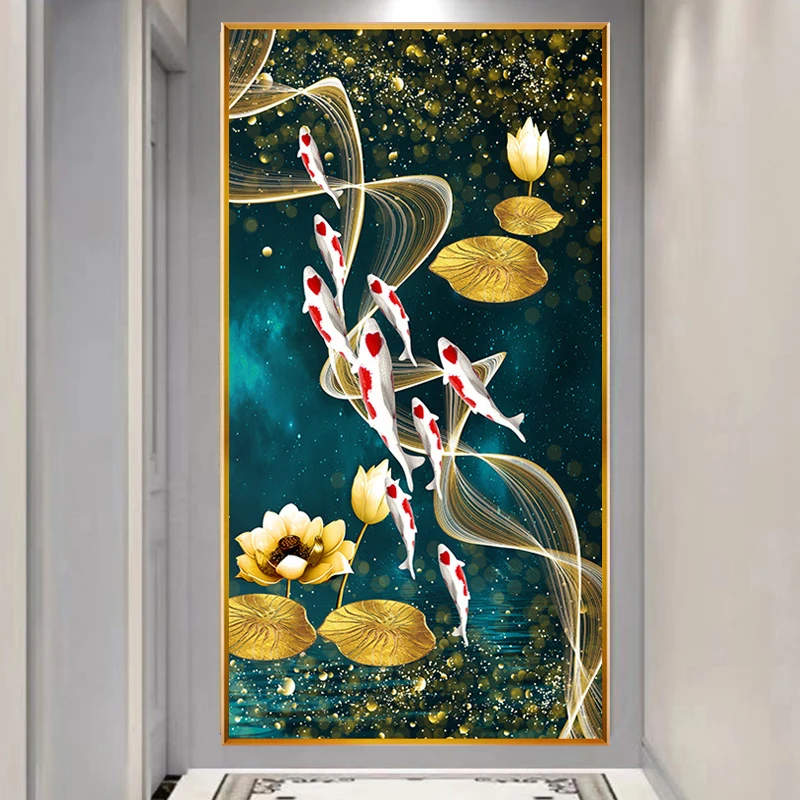 Embroidery Fish - Nine Fish Golden Lotus 5D Diamond