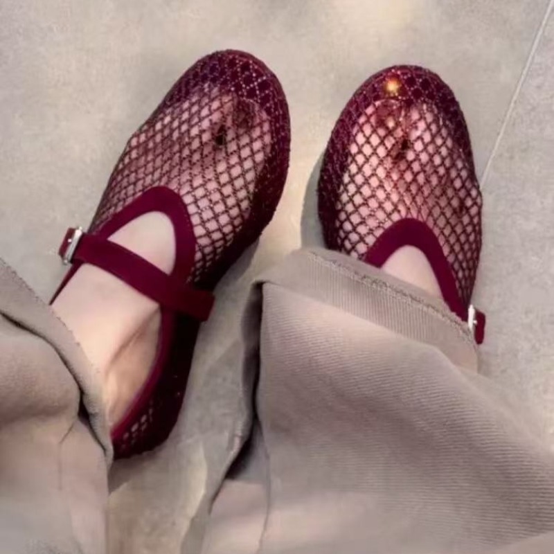 Embroidery Flat Shoes - Hollow Rhinestone Baotou Sandals Women 2026