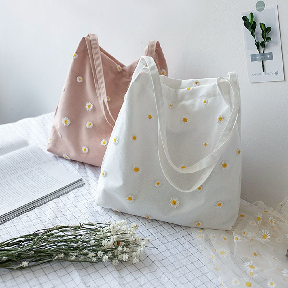 Women Canvas Bags Girls Shoppi - đánh giá và giá Embroidery Daisy Flower