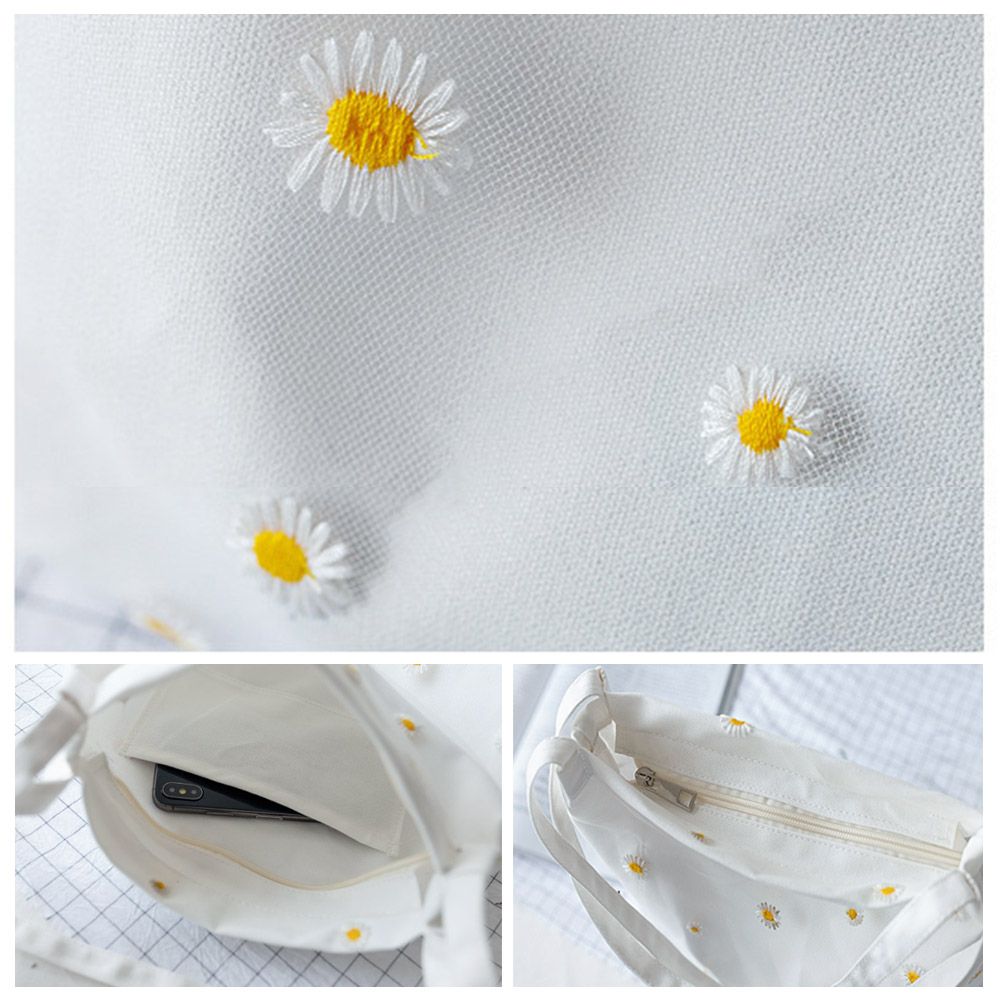 Women Canvas Bags Girls Shoppi - đánh giá và giá Embroidery Daisy Flower