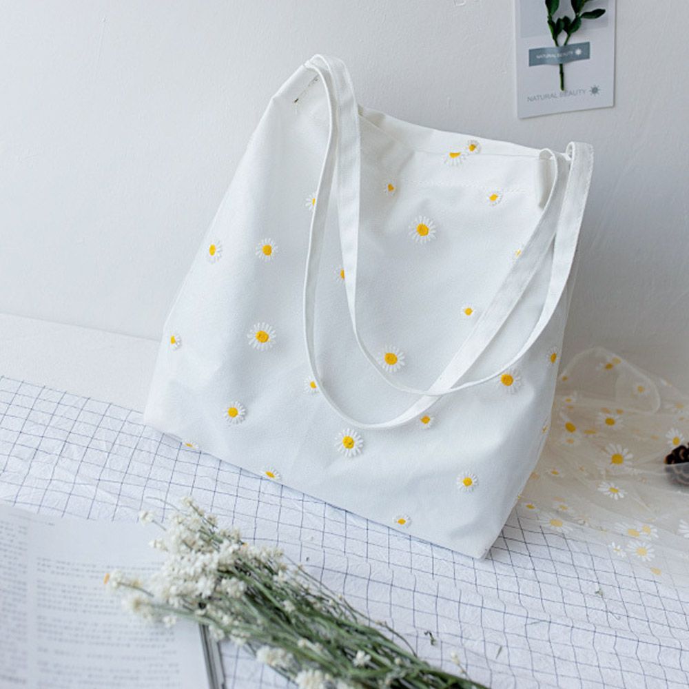 Women Canvas Bags Girls Shoppi - đánh giá và giá Embroidery Daisy Flower