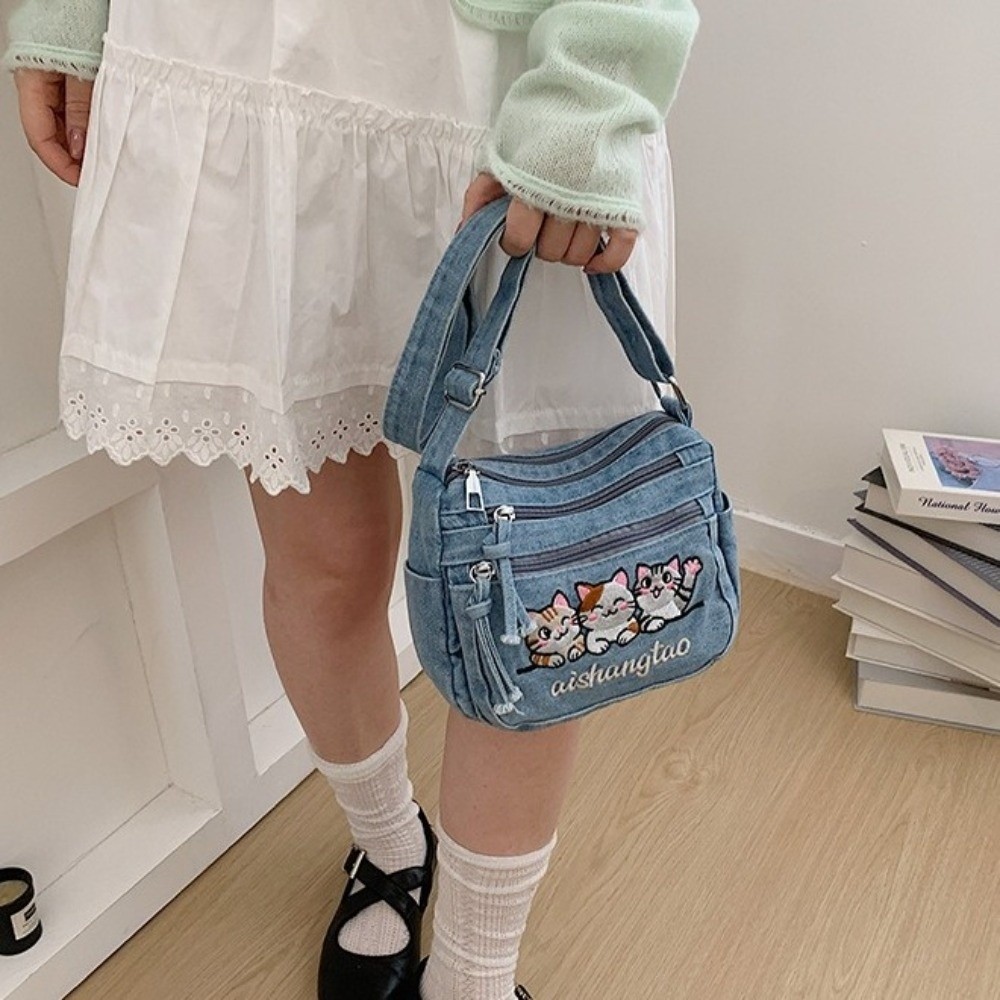 Vintage Fabric Denim Crossbody - đánh giá và giá Embroidery Cat