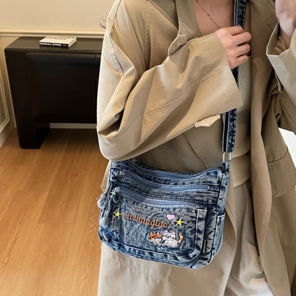 Vintage Fabric Denim Crossbody - đánh giá và giá Embroidery Cat