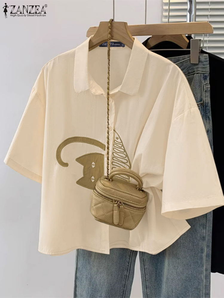ZANZEA Women's Casual Collared - đánh giá và giá Embroidery Cat