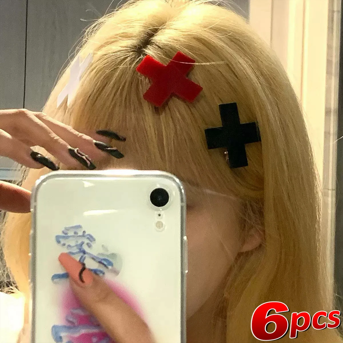Y2K Red Cross Hair Clip Punk G - đánh giá và giá Embroidery Gothic